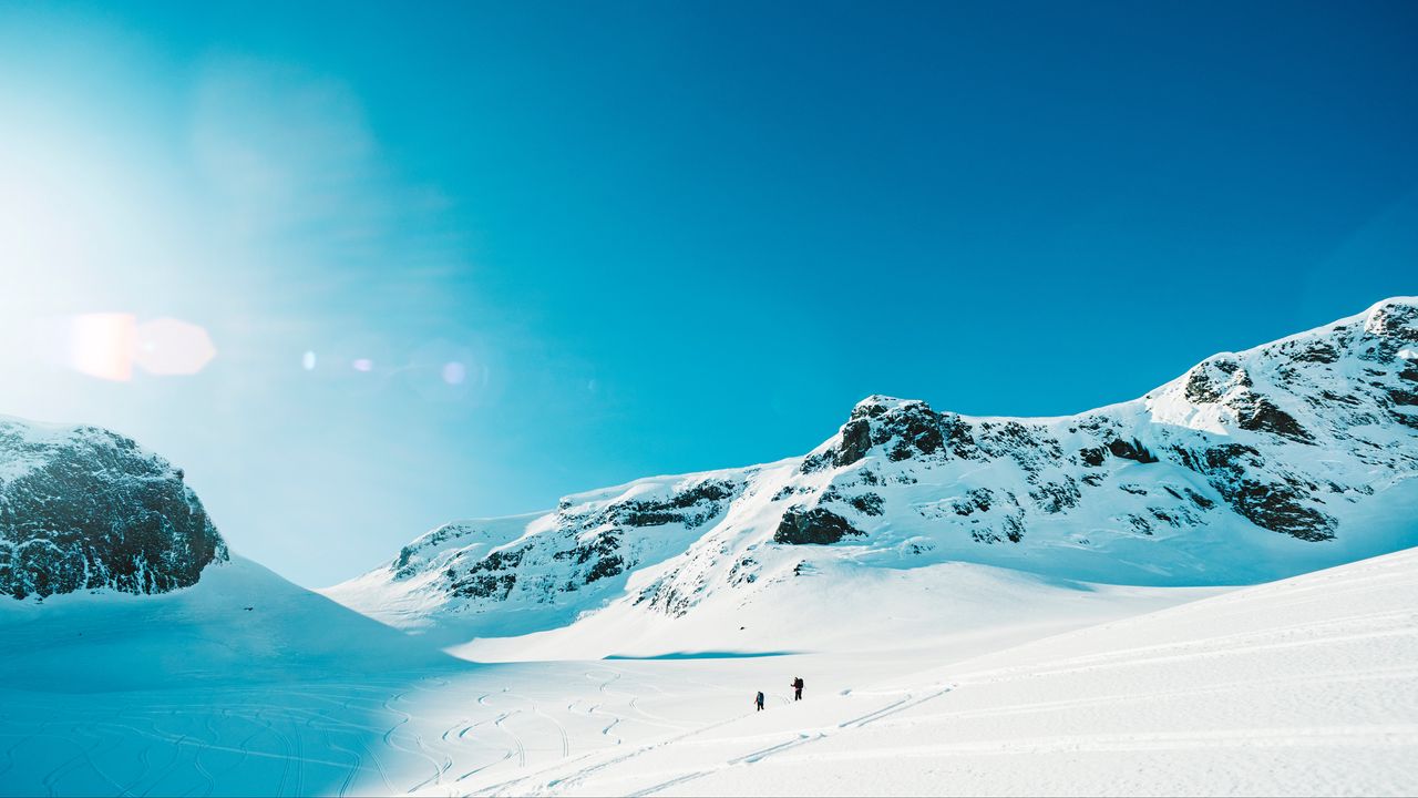 Wallpaper skiers, tourists, snow, mountain, journey