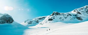 Preview wallpaper skiers, tourists, snow, mountain, journey