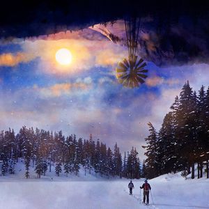 Preview wallpaper skiing, forest, sun, landscape