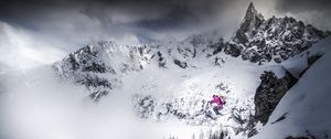 Preview wallpaper skiing, skier, jump, mountains, snow