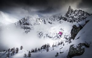 Preview wallpaper skiing, skier, jump, mountains, snow