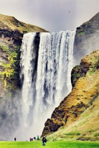 Preview wallpaper skogafoss, waterfall, iceland, people, landscape