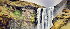 Preview wallpaper skogafoss, waterfall, iceland, people, landscape