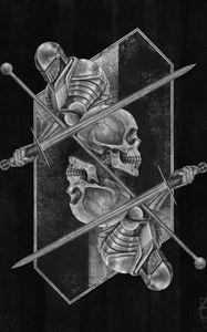 Preview wallpaper skull, armor, sword, black and white, art