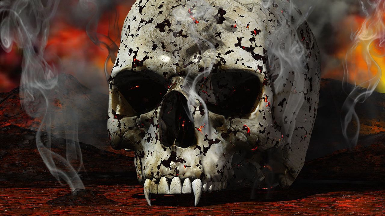 Wallpaper skull, black, white, red, smoke