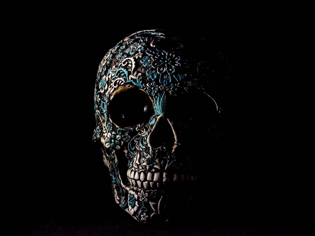 1024x768 Wallpaper skull, dark, patterns, bones