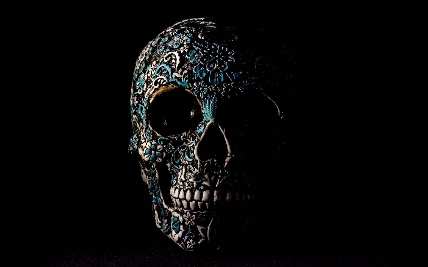1440x900 Wallpaper skull, dark, patterns, bones