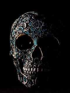 240x320 Wallpaper skull, dark, patterns, bones