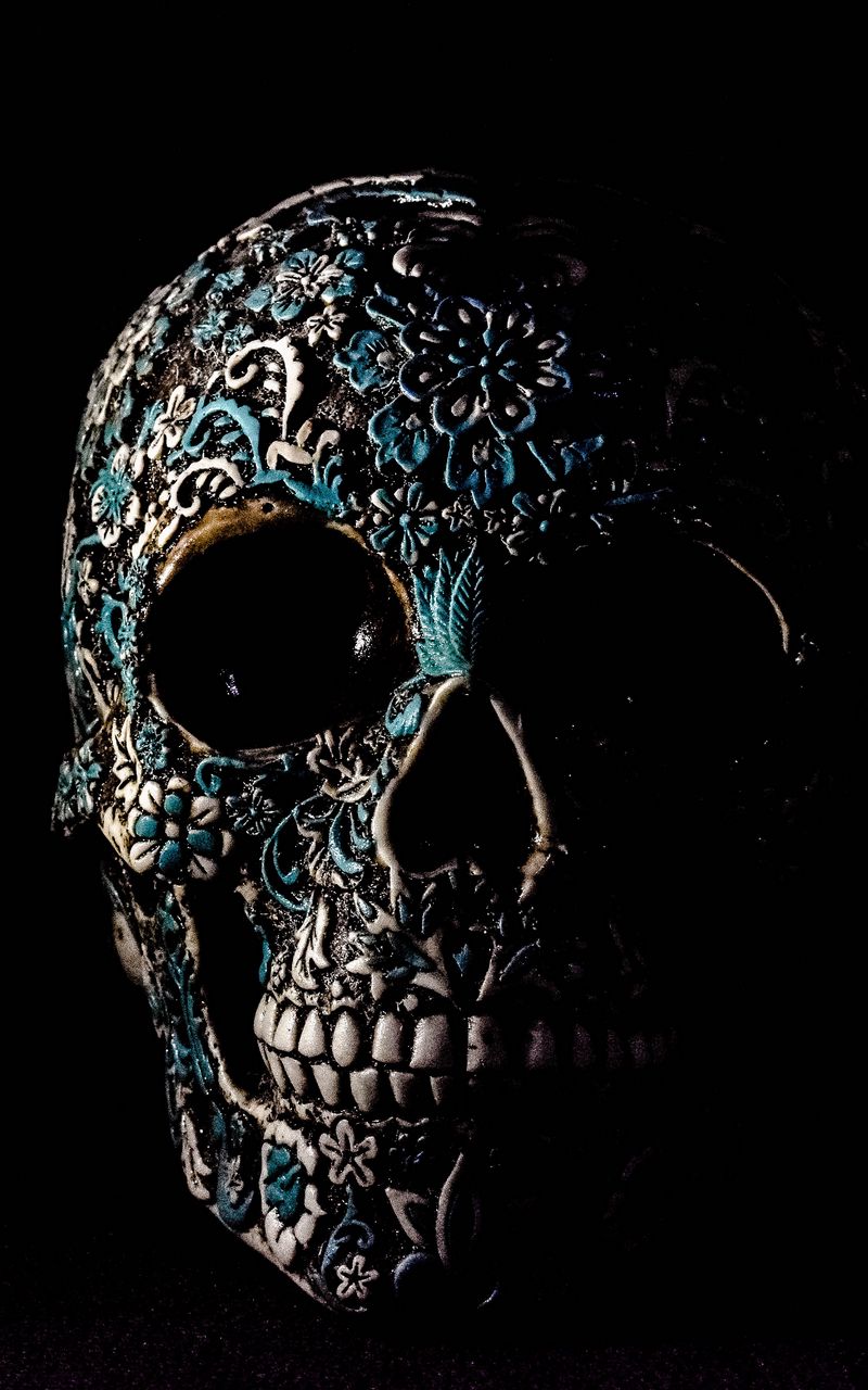 800x1280 Wallpaper skull, dark, patterns, bones