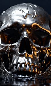 Preview wallpaper skull, drops, liquid, silver