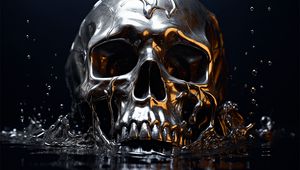 Preview wallpaper skull, drops, liquid, silver