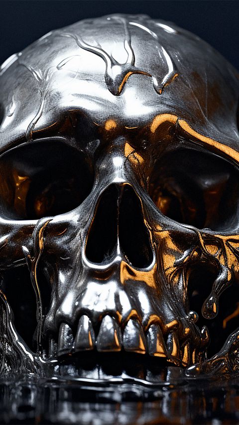 480x854 Wallpaper skull, drops, liquid, silver