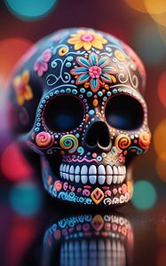 Preview wallpaper skull, flowers, pattern, blur, art