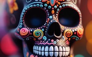 Preview wallpaper skull, flowers, pattern, blur, art