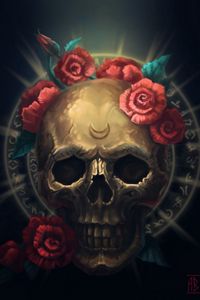 Preview wallpaper skull, flowers, symbols, art