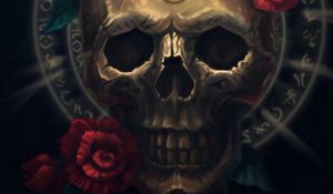 Preview wallpaper skull, flowers, symbols, art