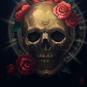 Preview wallpaper skull, flowers, symbols, art