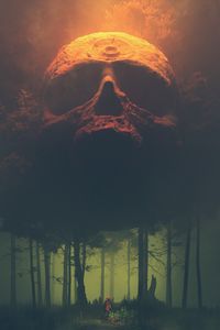 Preview wallpaper skull, forest, silhouette, cloak, art