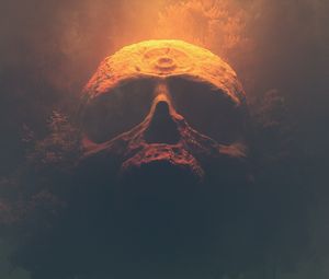Preview wallpaper skull, forest, silhouette, cloak, art