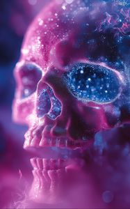 Preview wallpaper skull, glitter, blur, purple, blue