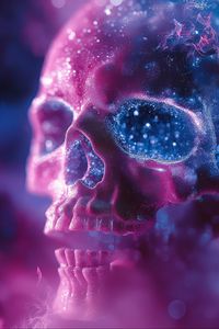 Preview wallpaper skull, glitter, blur, purple, blue