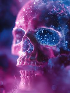 Preview wallpaper skull, glitter, blur, purple, blue