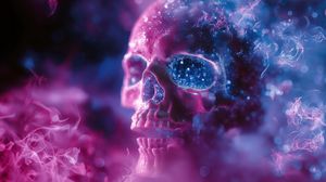 Preview wallpaper skull, glitter, blur, purple, blue