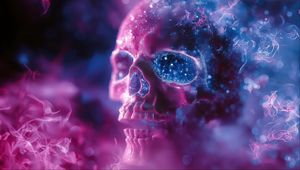 Preview wallpaper skull, glitter, blur, purple, blue