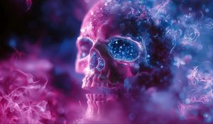 Preview wallpaper skull, glitter, blur, purple, blue