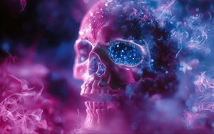 Preview wallpaper skull, glitter, blur, purple, blue