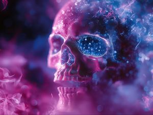 Preview wallpaper skull, glitter, blur, purple, blue