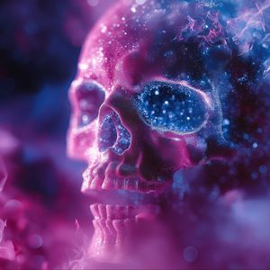 Preview wallpaper skull, glitter, blur, purple, blue