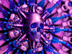 Preview wallpaper skull, glitter, metal, shape