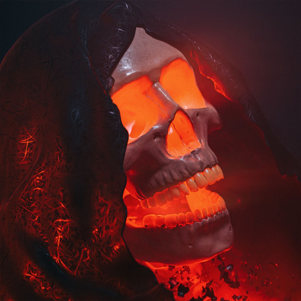 1280x1280 Wallpaper skull, glow, red, volume, art