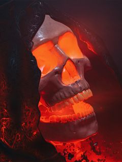 240x320 Wallpaper skull, glow, red, volume, art