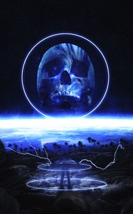 Preview wallpaper skull, glow, space, circle, stars, blue