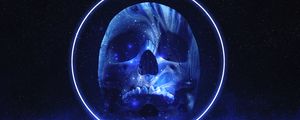 Preview wallpaper skull, glow, space, circle, stars, blue