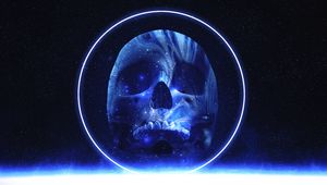 Preview wallpaper skull, glow, space, circle, stars, blue