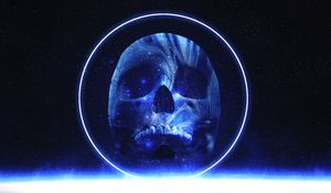 Preview wallpaper skull, glow, space, circle, stars, blue