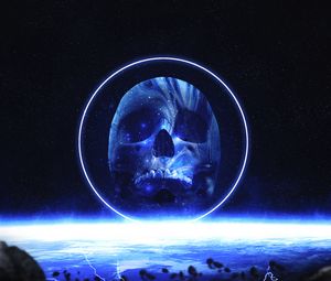Preview wallpaper skull, glow, space, circle, stars, blue