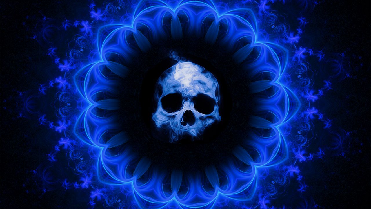 Wallpaper skull, gothic, patterns, blue, dark background