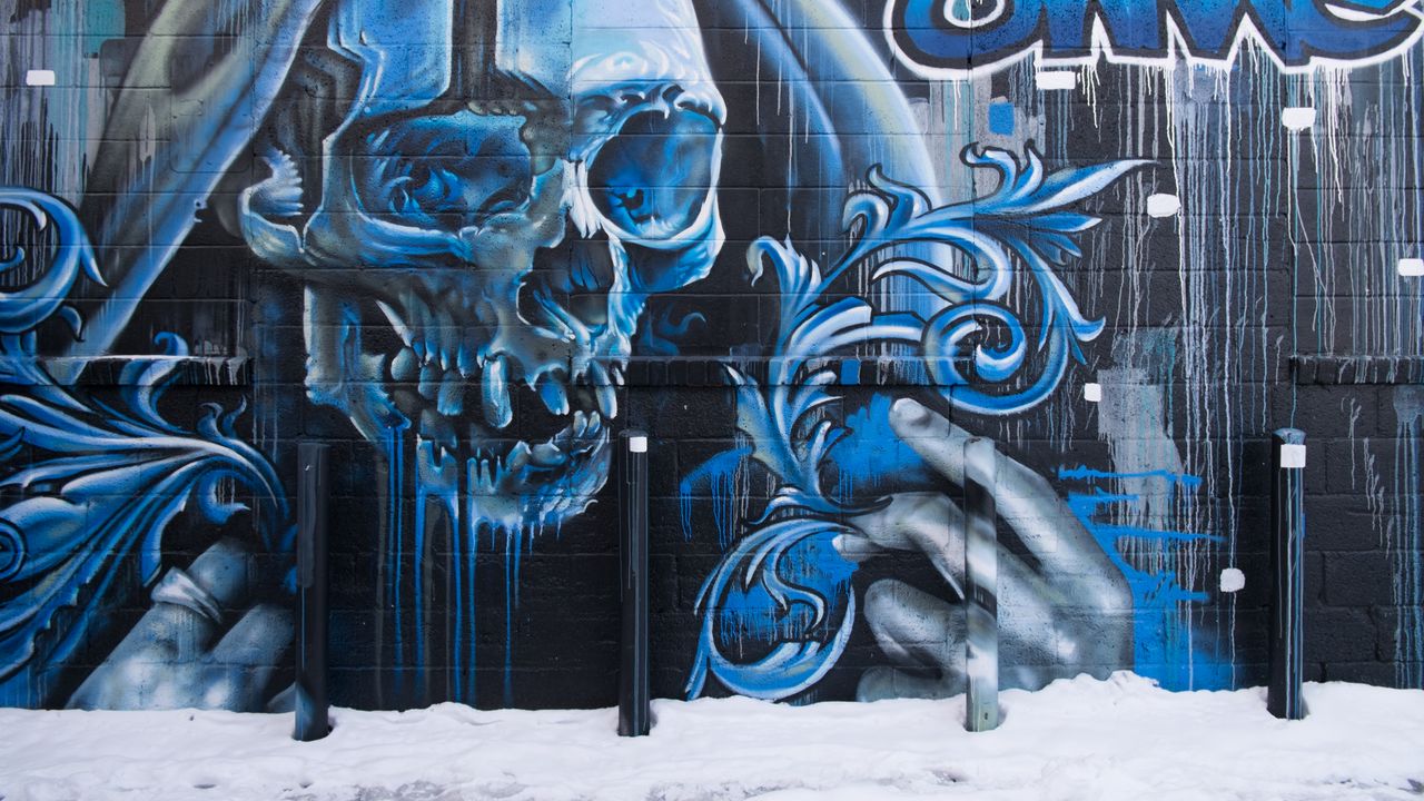 Wallpaper skull, graffiti, street art, wall