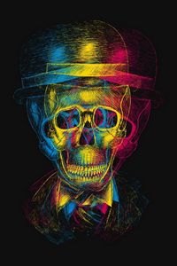 Preview wallpaper skull, hat, anaglyph, drawing
