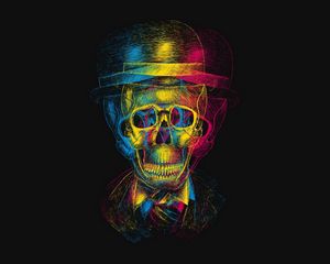 Preview wallpaper skull, hat, anaglyph, drawing