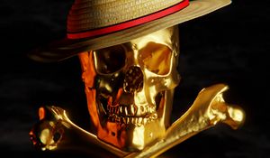 Preview wallpaper skull, hat, gold