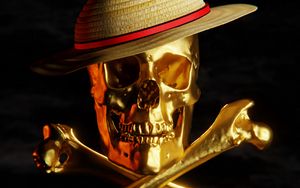 Preview wallpaper skull, hat, gold