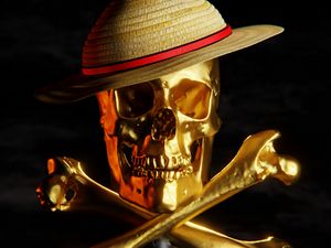 Preview wallpaper skull, hat, gold