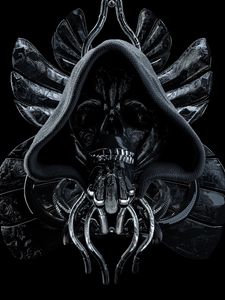 Preview wallpaper skull, hood, dark, futurism, sci-fi