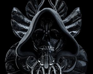 Preview wallpaper skull, hood, dark, futurism, sci-fi