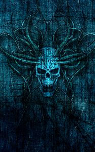 Preview wallpaper skull, horns, scratches, art